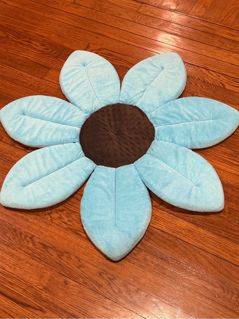 Blooming Bath Plush Flower Bath Mat- Light Blue and Brown
